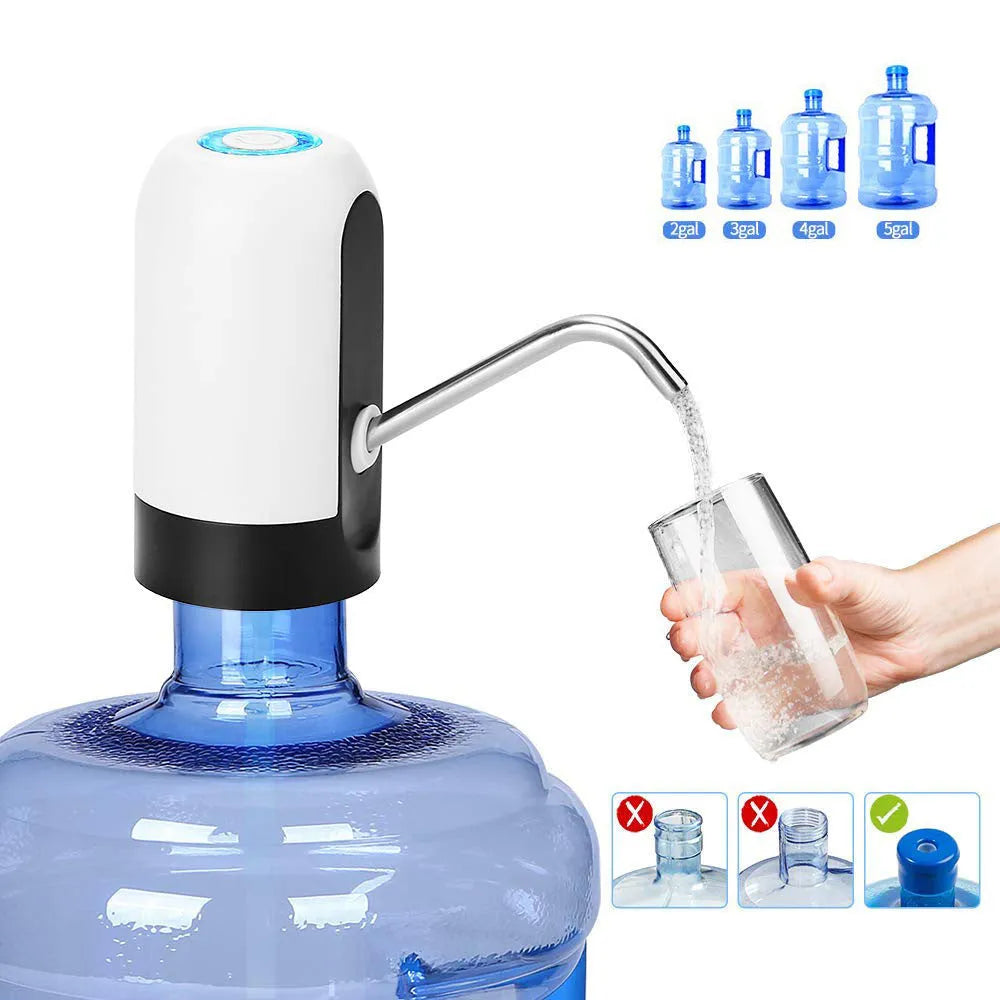 Electric water pump for bottled water, 13x7.5cm, black or white, with USB cable and instruction manual