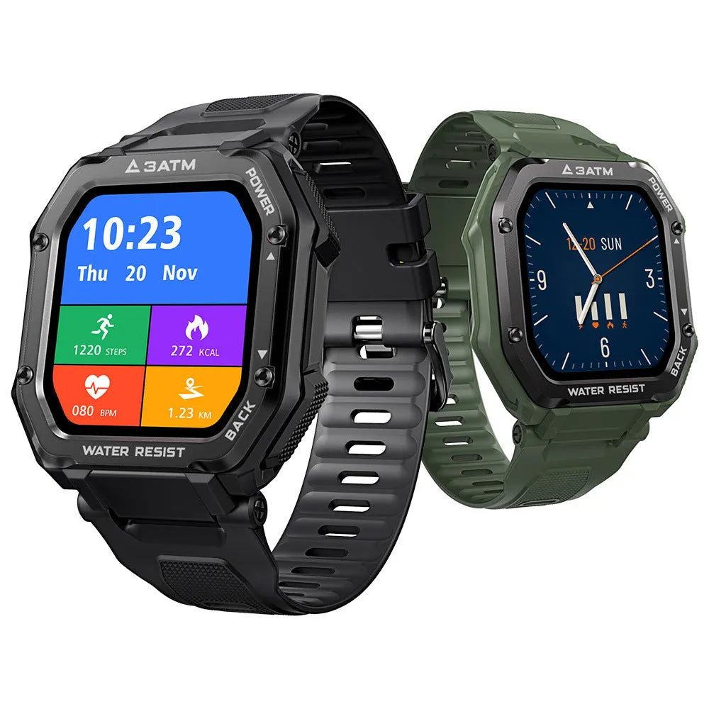 Outdoor sports rugged smart watch with 1.69 inch display showing sports metrics on wrist