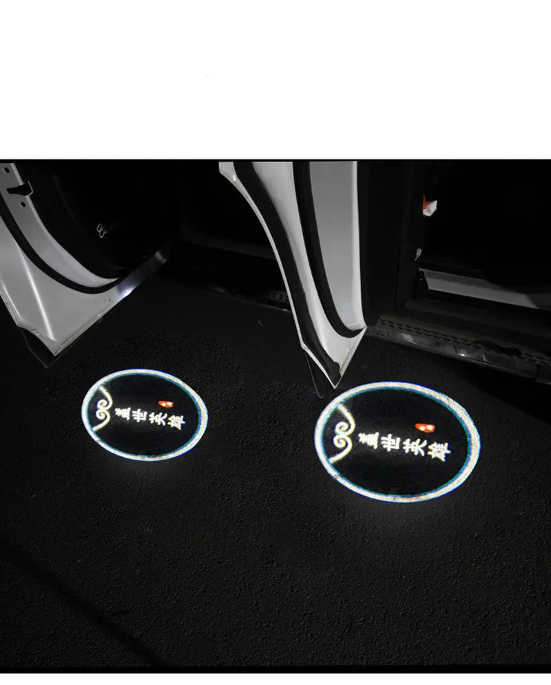 Black 12V car door LED projection lamp with RDW E4 certification projecting car brand logo onto ground