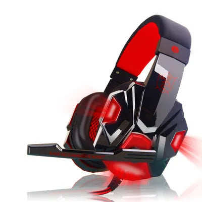 PC780 gaming headphones in black and blue, showing head-mounted design with microphone.