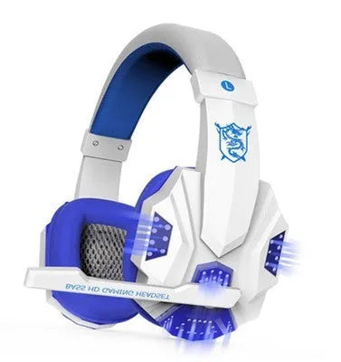 PC780 gaming headphones in black and blue, showing head-mounted design with microphone.