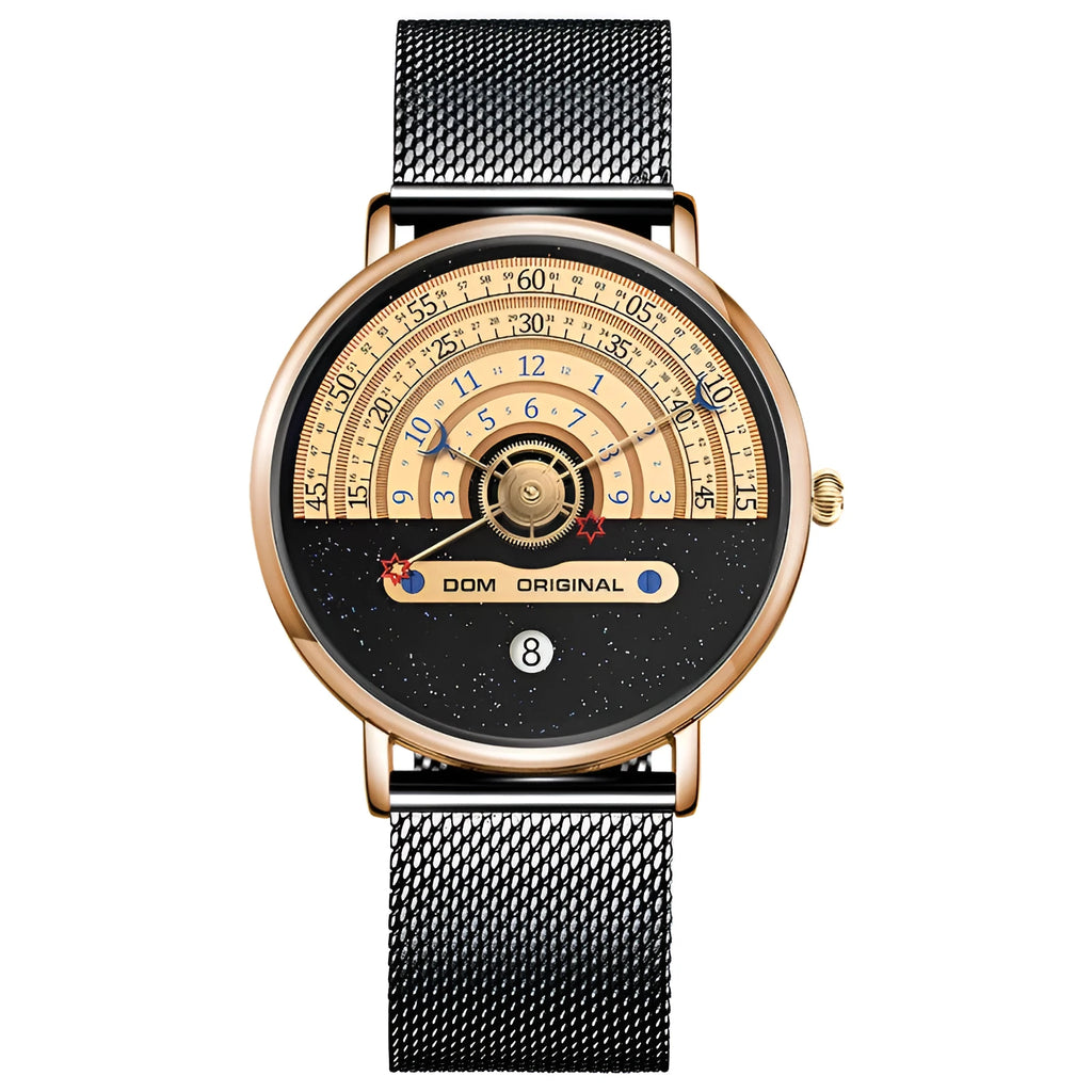 Men's gold and silver 40mm waterproof quartz watch with round dial and sports styling