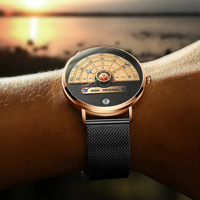 Men's gold and silver 40mm waterproof quartz watch with round dial and sports styling