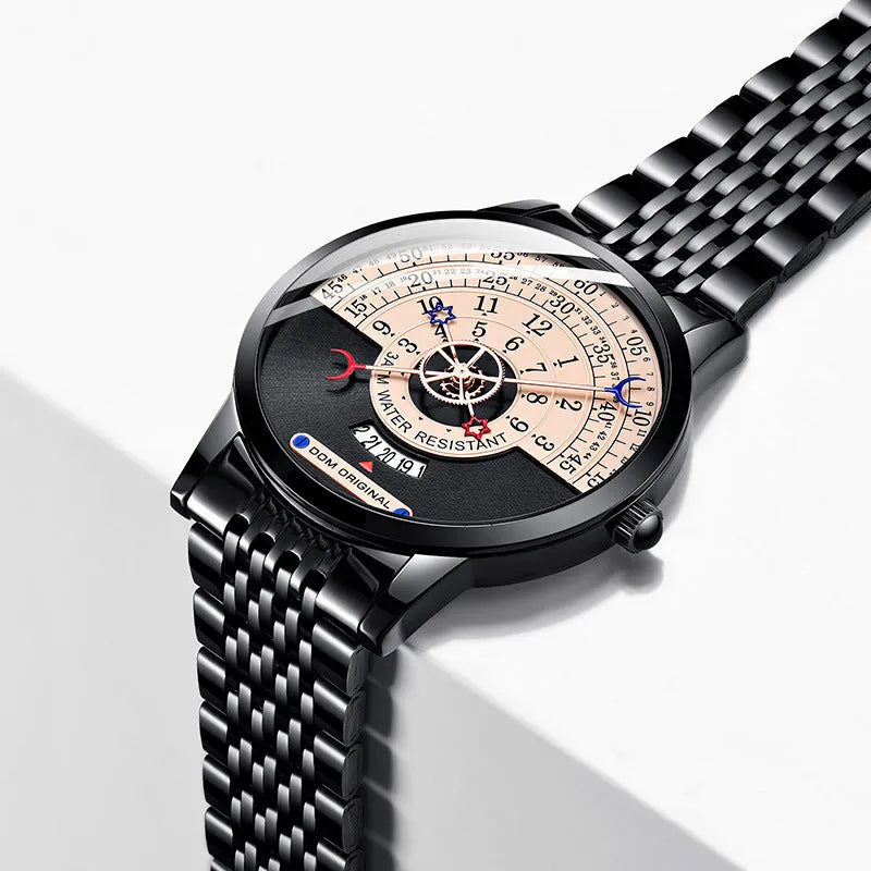 Men's gold and silver 40mm waterproof quartz watch with round dial and sports styling