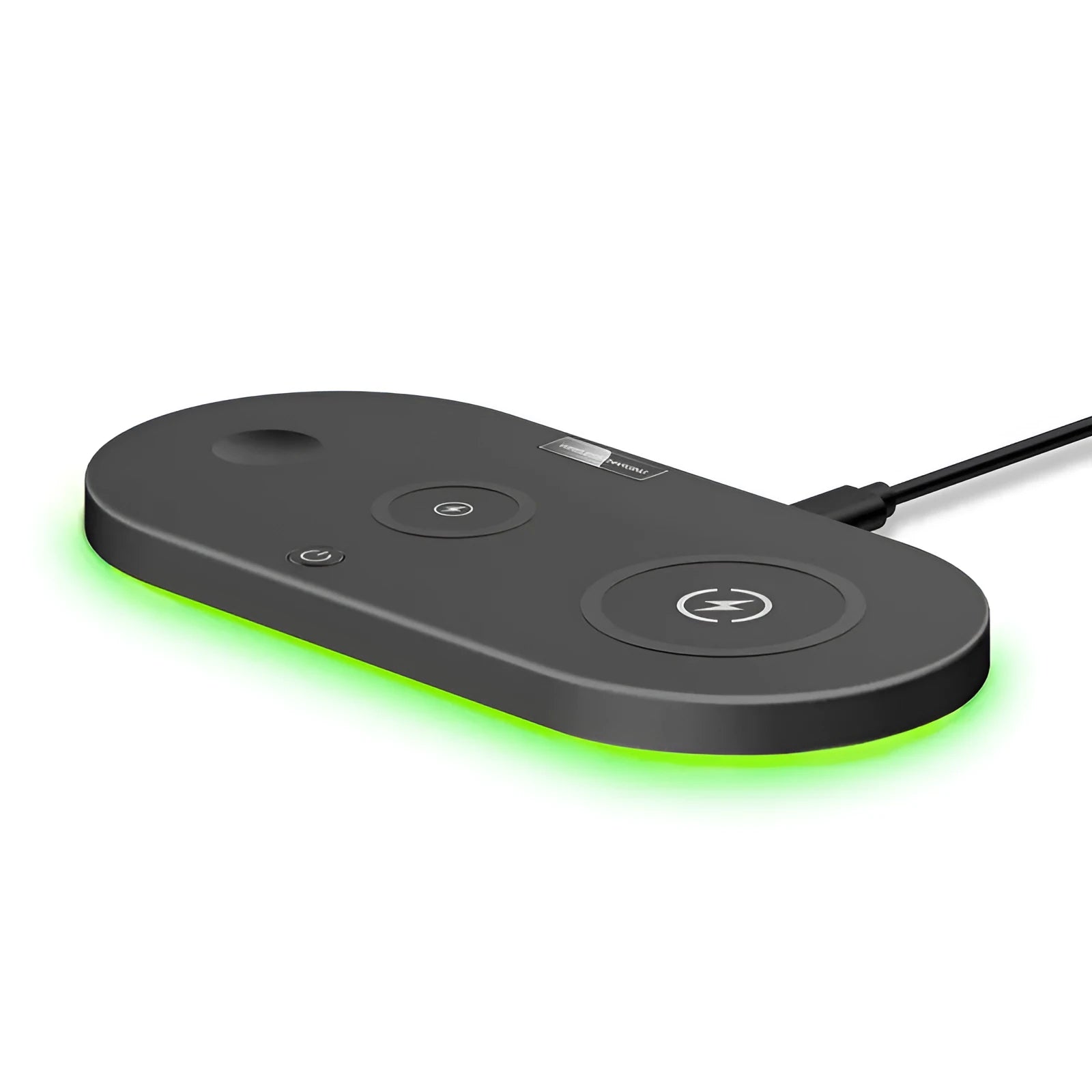 Black and white desktop wireless charger with 15W fast charging and LED indicator