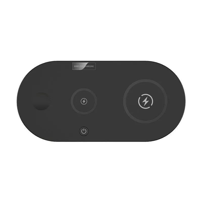 Black and white desktop wireless charger with 15W fast charging and LED indicator