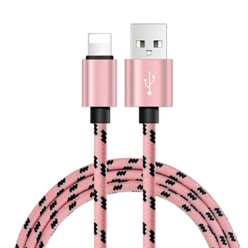 Nylon braided lattice mobile phone data cable in black, gold, grey, red, rose gold or white, Type-C USB iPhone, 0.25M to 3M.
