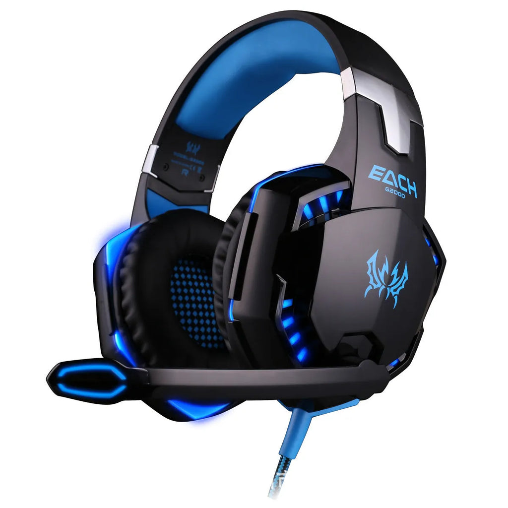 Wired head-mounted gaming headset with 3.5mm plug, microphone, heavy bass, black and red colour option