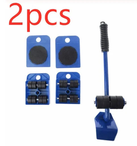 Furniture moving lifter tool set with red pry bar and four square pulleys, 10 x 8 cm, 150 kg capacity