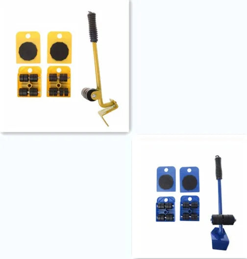 Furniture moving lifter tool set with red pry bar and four square pulleys, 10 x 8 cm, 150 kg capacity