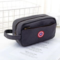 Large capacity multifunctional stationery bag pencil case in grey, side view showing 8x9x7 inch dimensions