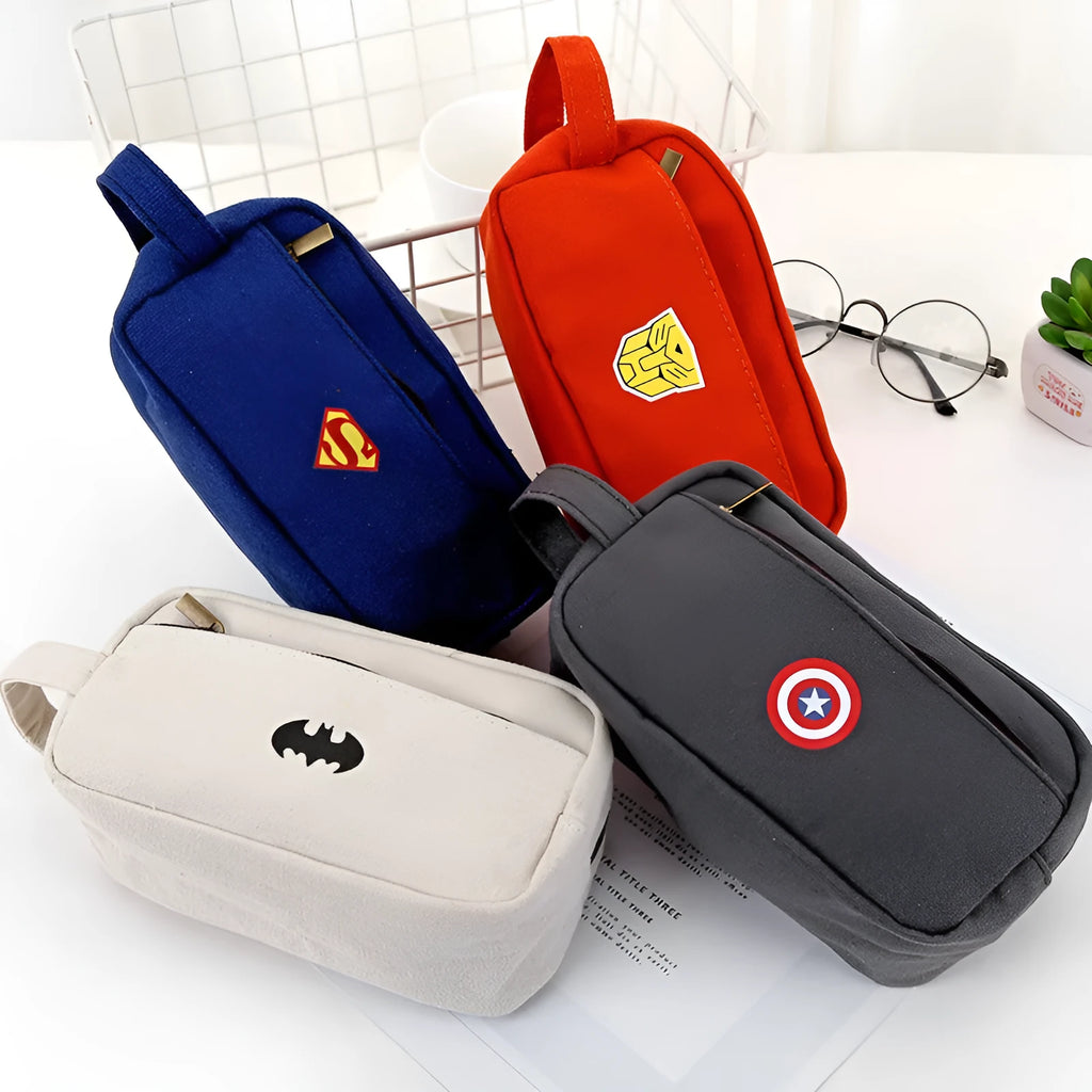 Large capacity multifunctional stationery bag pencil case in grey, side view showing 8x9x7 inch dimensions