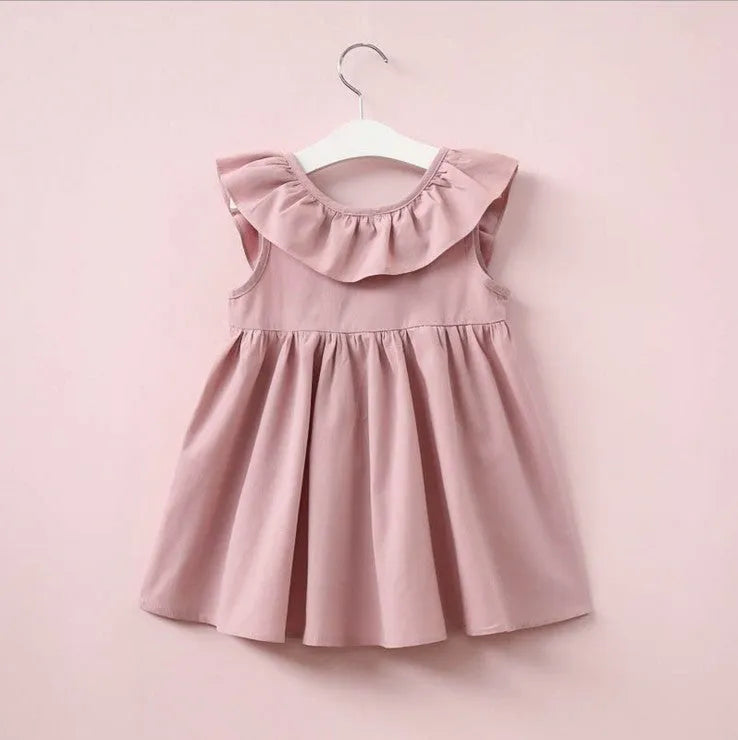 Girls' cotton pleated halter dress with bow detail in pink or wine red, sizes 90cm to 130cm for ages 3 to 8