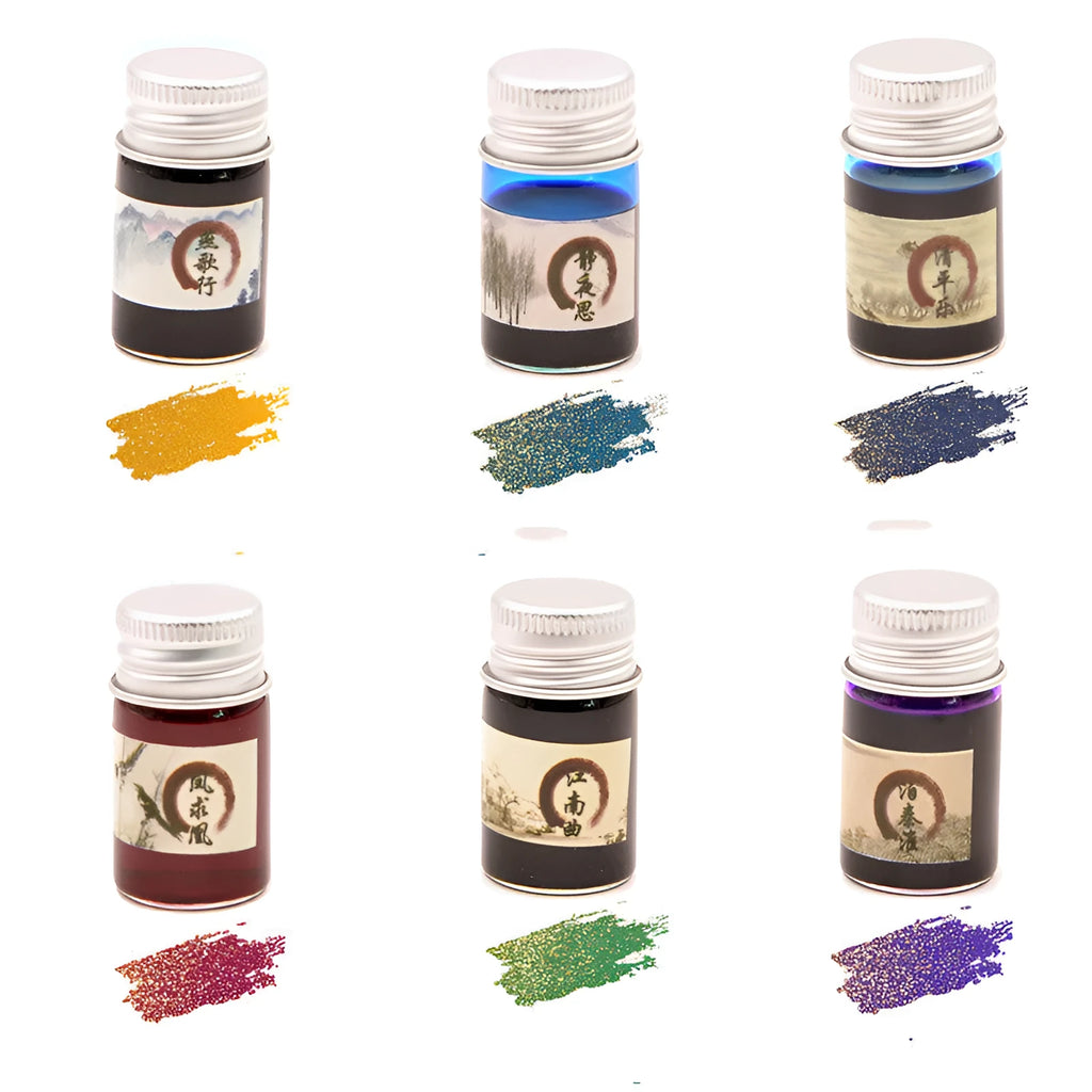 Antique-style solar term gold powder calligraphy ink in 6ml glass bottle with aluminium cap
