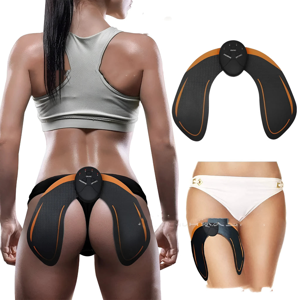 Black ABS fitness buttocks lifting toner slimming massager on a plain background