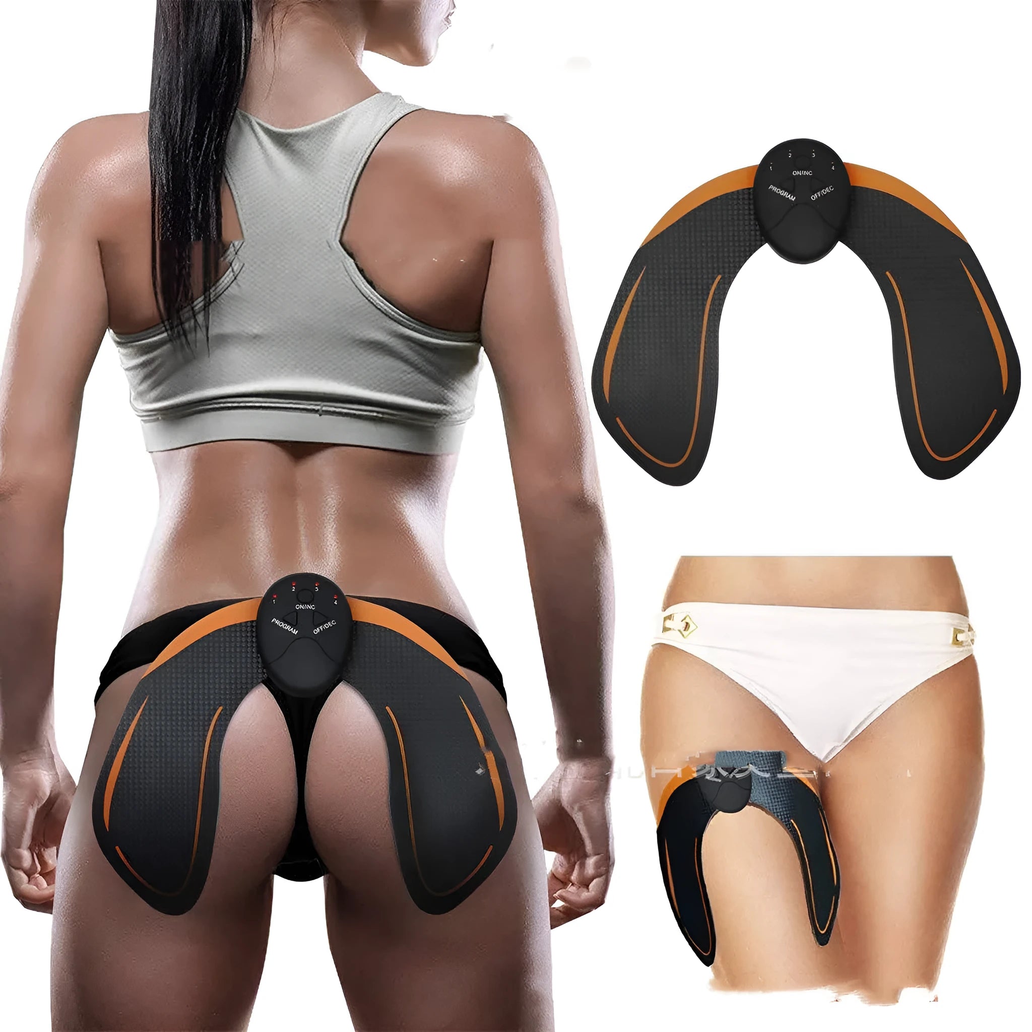 Black ABS fitness buttocks lifting toner slimming massager on a plain background