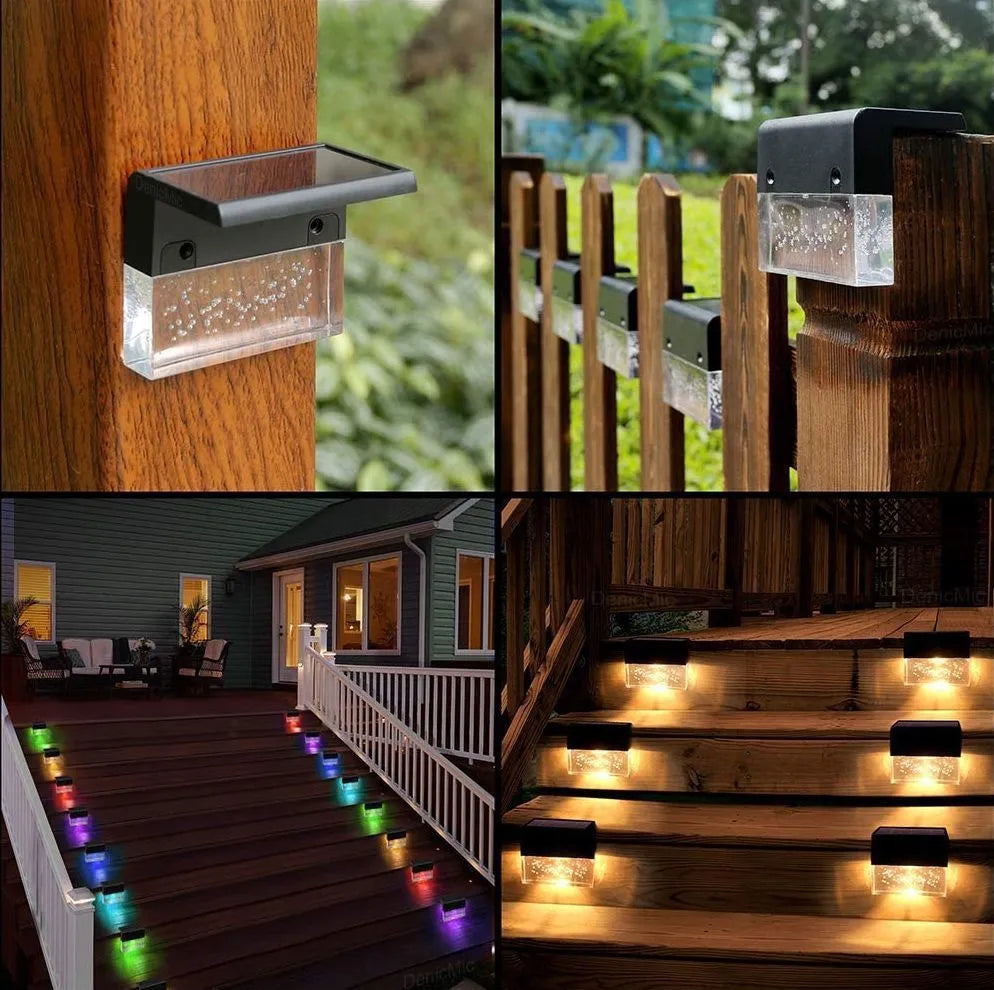 Waterproof RGB LED solar step light with crystal-like amber colour ABS plastic IP65 650 mm for garden path