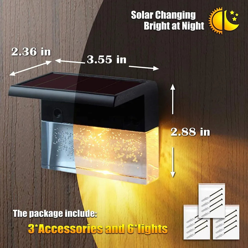 Waterproof RGB LED solar step light with crystal-like amber colour ABS plastic IP65 650 mm for garden path