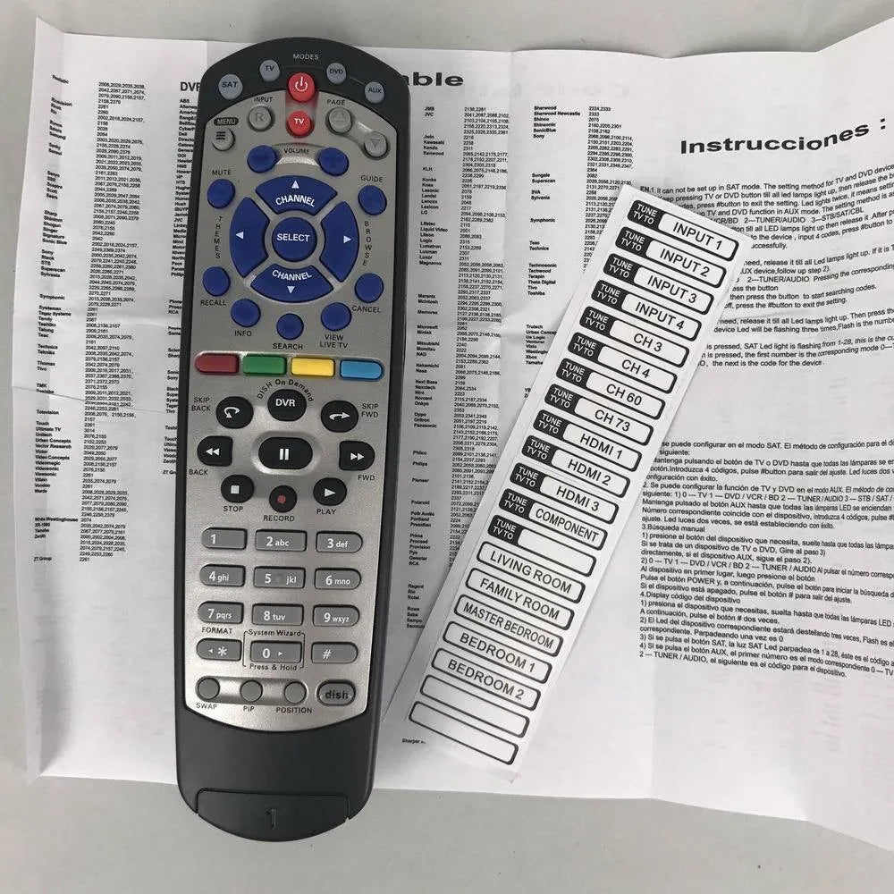 Black flat universal remote control for DISH Network TV BOX, model 20.1