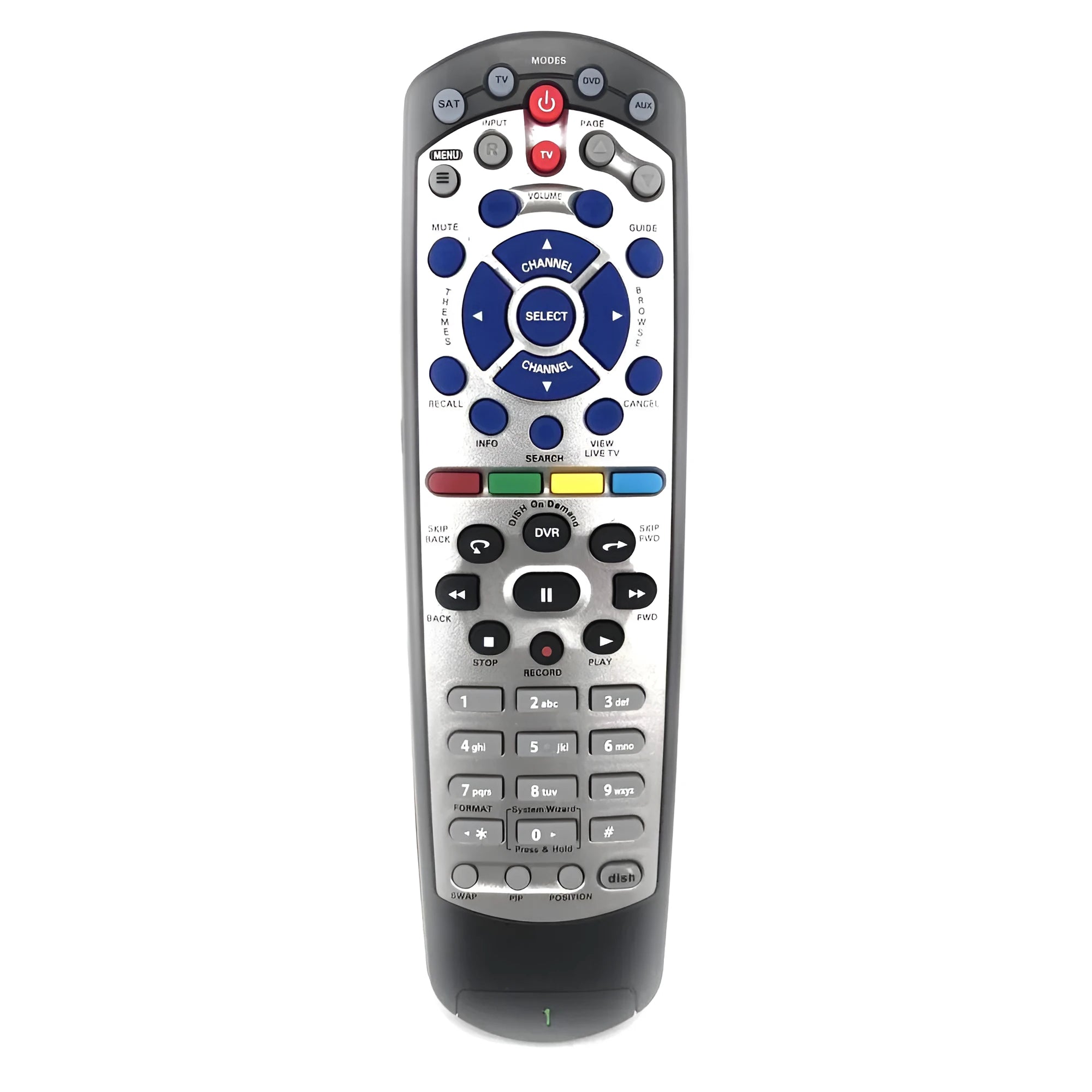 Black flat universal remote control for DISH Network TV BOX, model 20.1