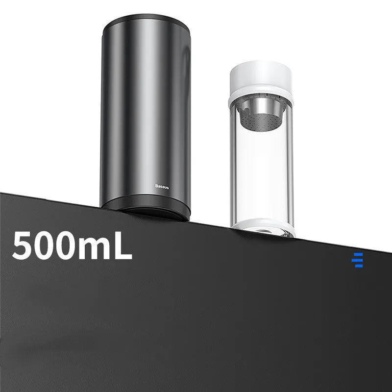 Alloy car trash bin with click-open lid, 500mL capacity, black or space grey, for cup holder or office desk