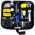 148-piece alloy steel watch repair tool set in a 20.5 x 10 x 4.5 cm case, available in black, blue, or gold.