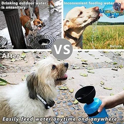 Foldable dog travel water bottle 520ml with fold-cap bowl, food-grade silicone and HDPE, Blue Rose Red Tiffany Blue