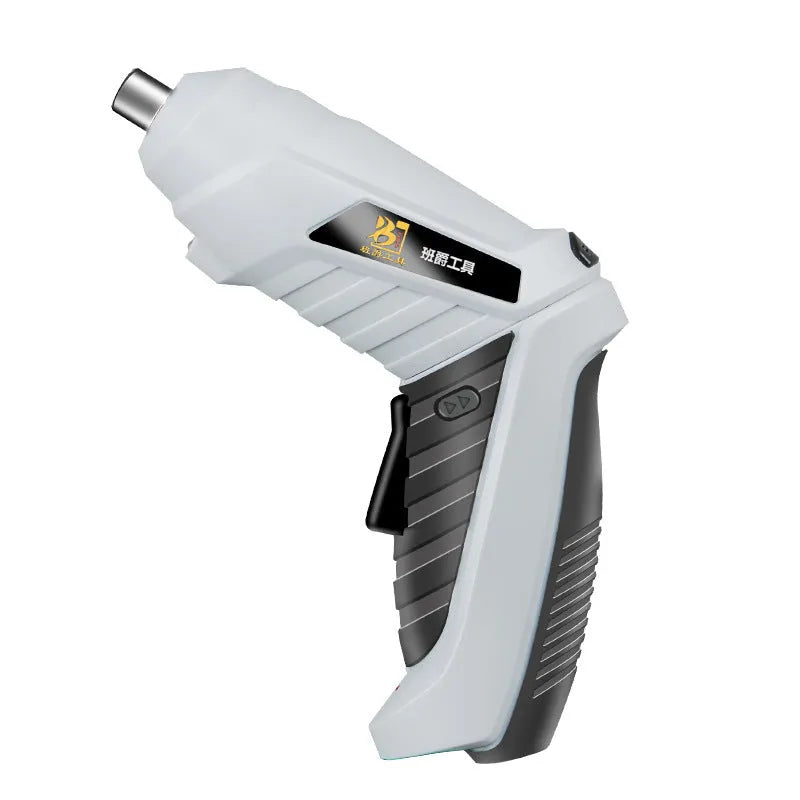 Rechargeable lithium battery screwdriver set with pistol grip and multiple bits for furniture assembly