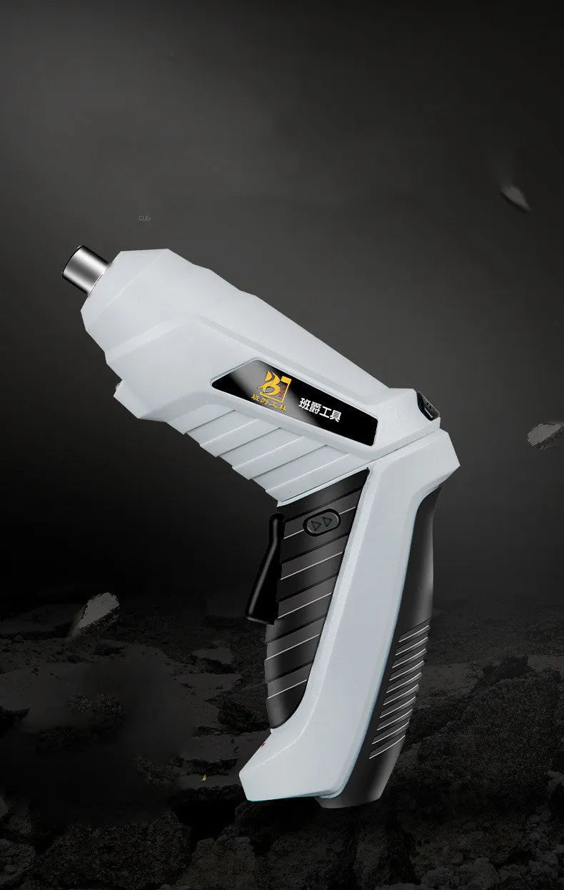 Rechargeable lithium battery screwdriver set with pistol grip and multiple bits for furniture assembly