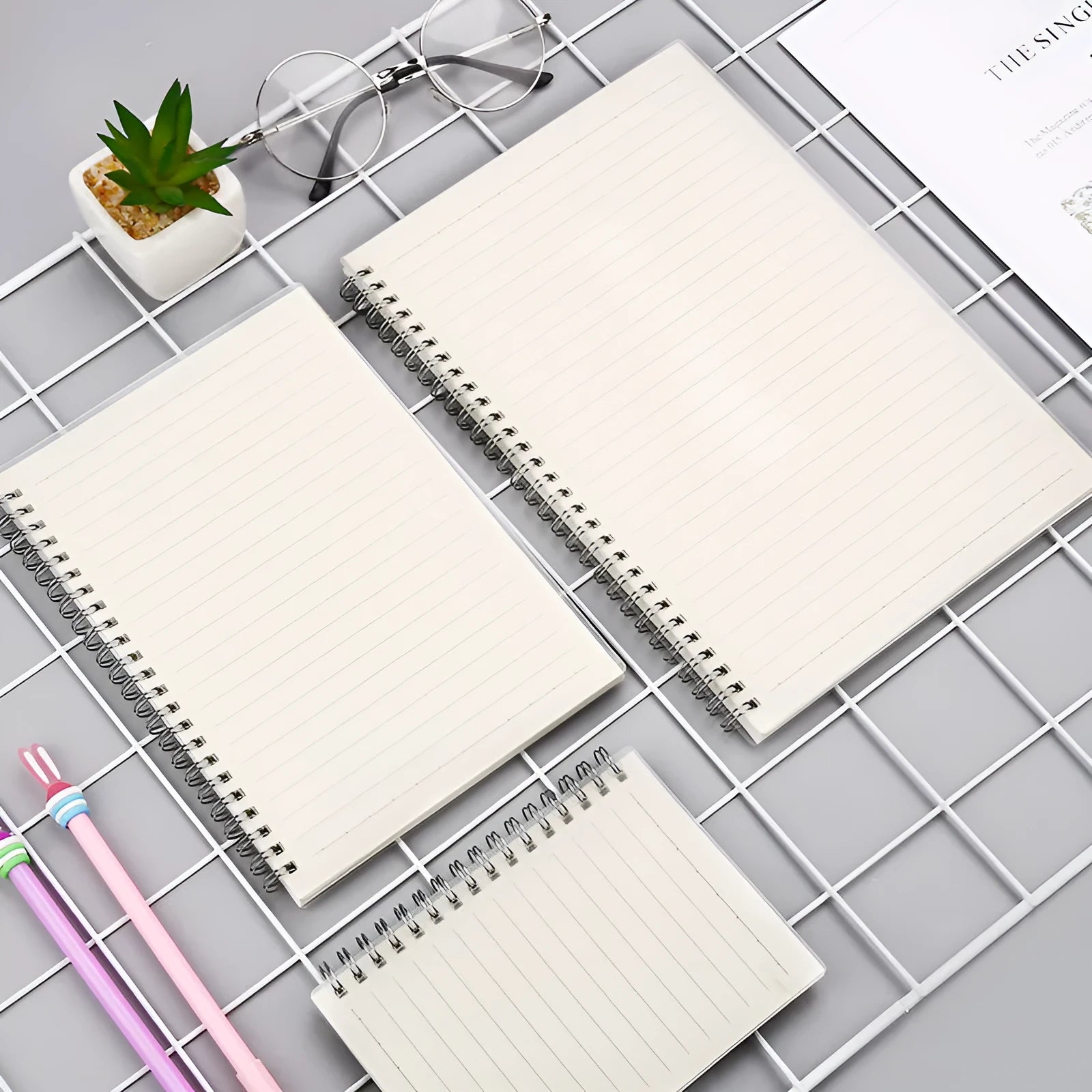 Creative coil notebook showing grid, horizontal line and dot matrix ruling options in A5 and B5 sizes