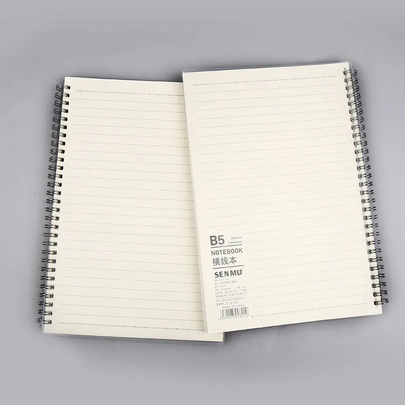 Creative coil notebook showing grid, horizontal line and dot matrix ruling options in A5 and B5 sizes