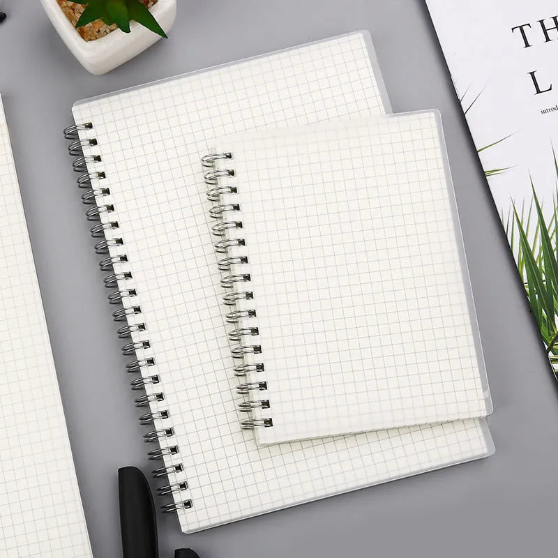 Creative coil notebook showing grid, horizontal line and dot matrix ruling options in A5 and B5 sizes