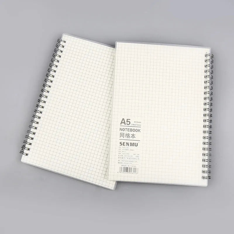 Creative coil notebook showing grid, horizontal line and dot matrix ruling options in A5 and B5 sizes