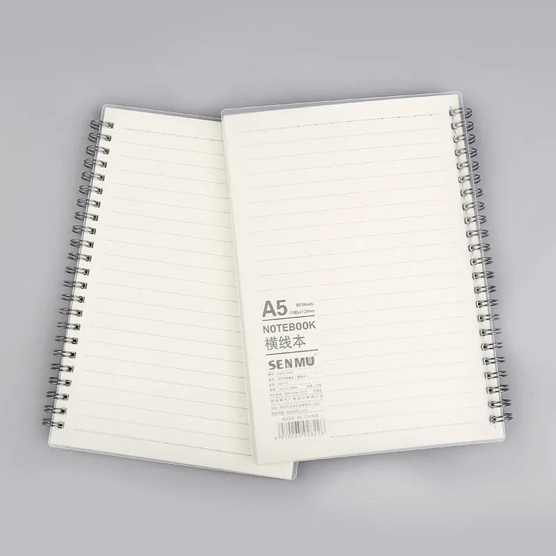 Creative coil notebook showing grid, horizontal line and dot matrix ruling options in A5 and B5 sizes