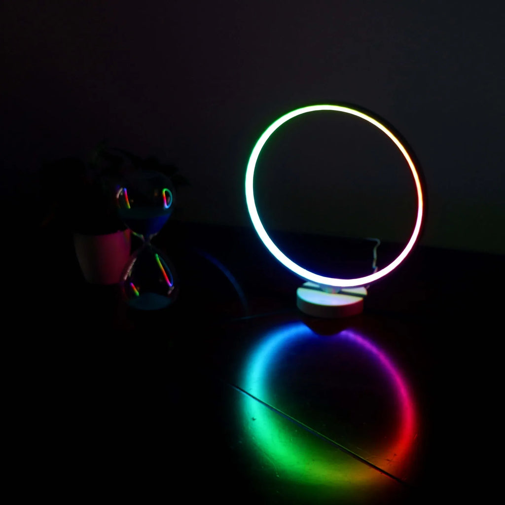 White spherical full moon lamp with remote control for adjustable colour temperature and RGBW lighting