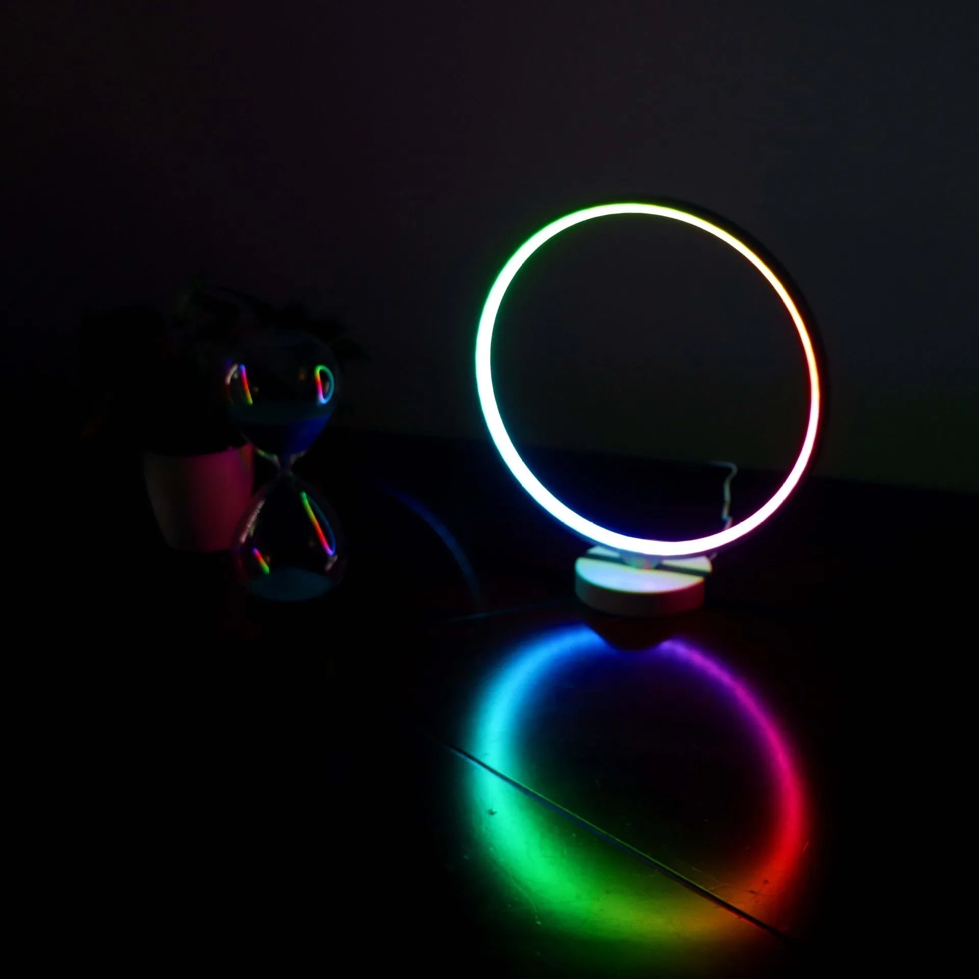 White spherical full moon lamp with remote control for adjustable colour temperature and RGBW lighting