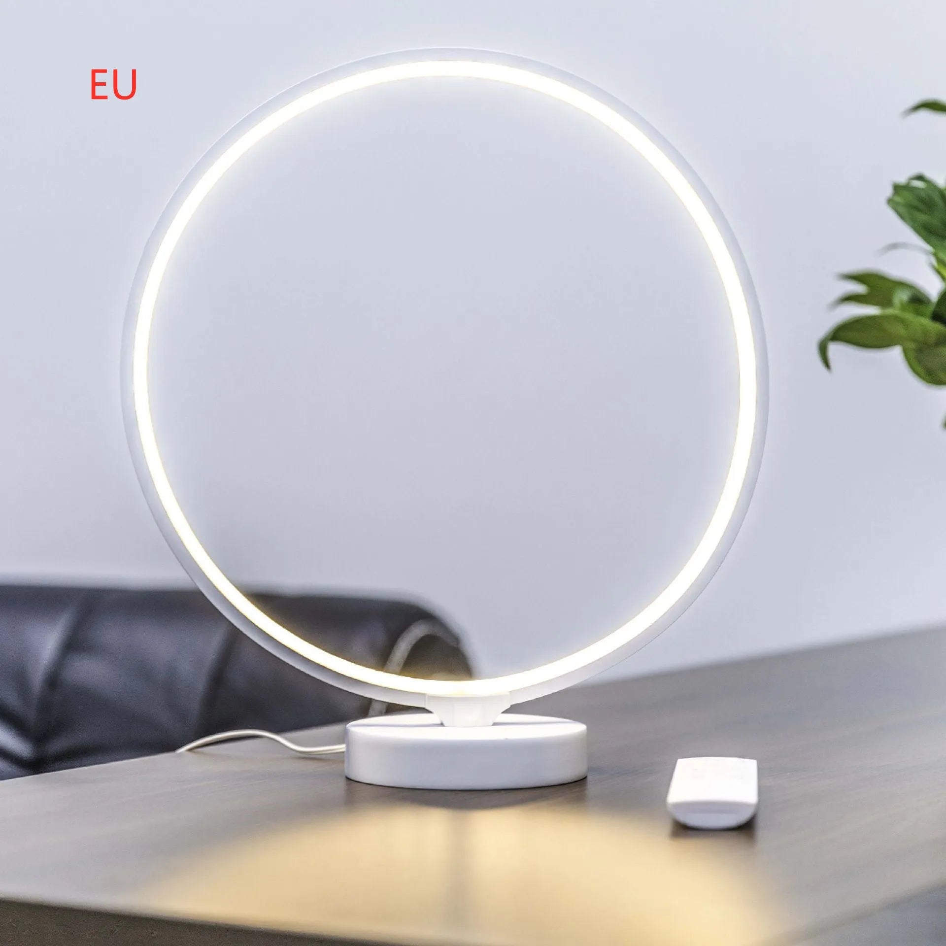 White spherical full moon lamp with remote control for adjustable colour temperature and RGBW lighting