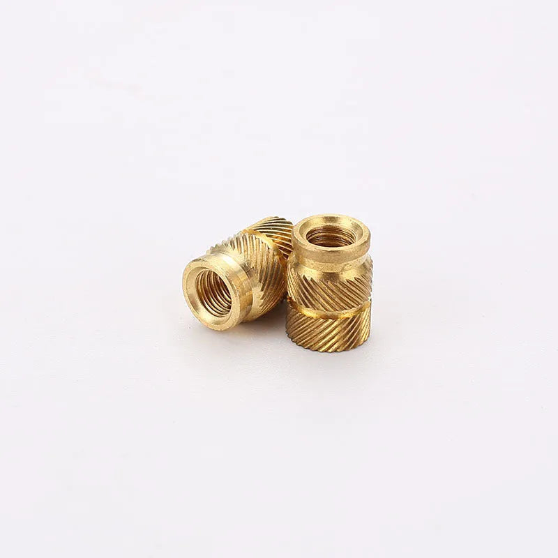 Brass hot melt copper nuts showing M2 and M3 thread options with multiple height variations