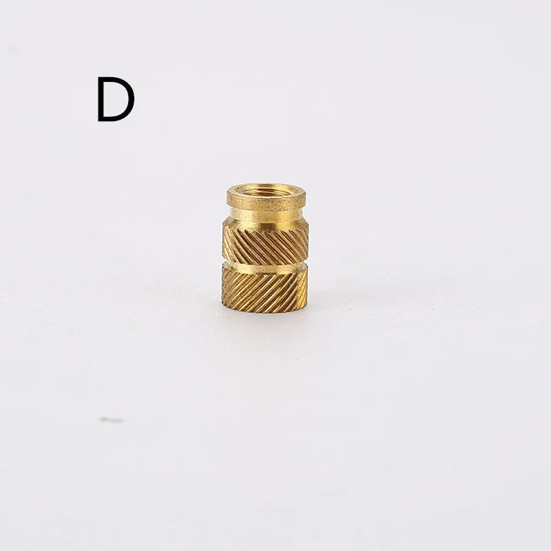 Brass hot melt copper nuts showing M2 and M3 thread options with multiple height variations
