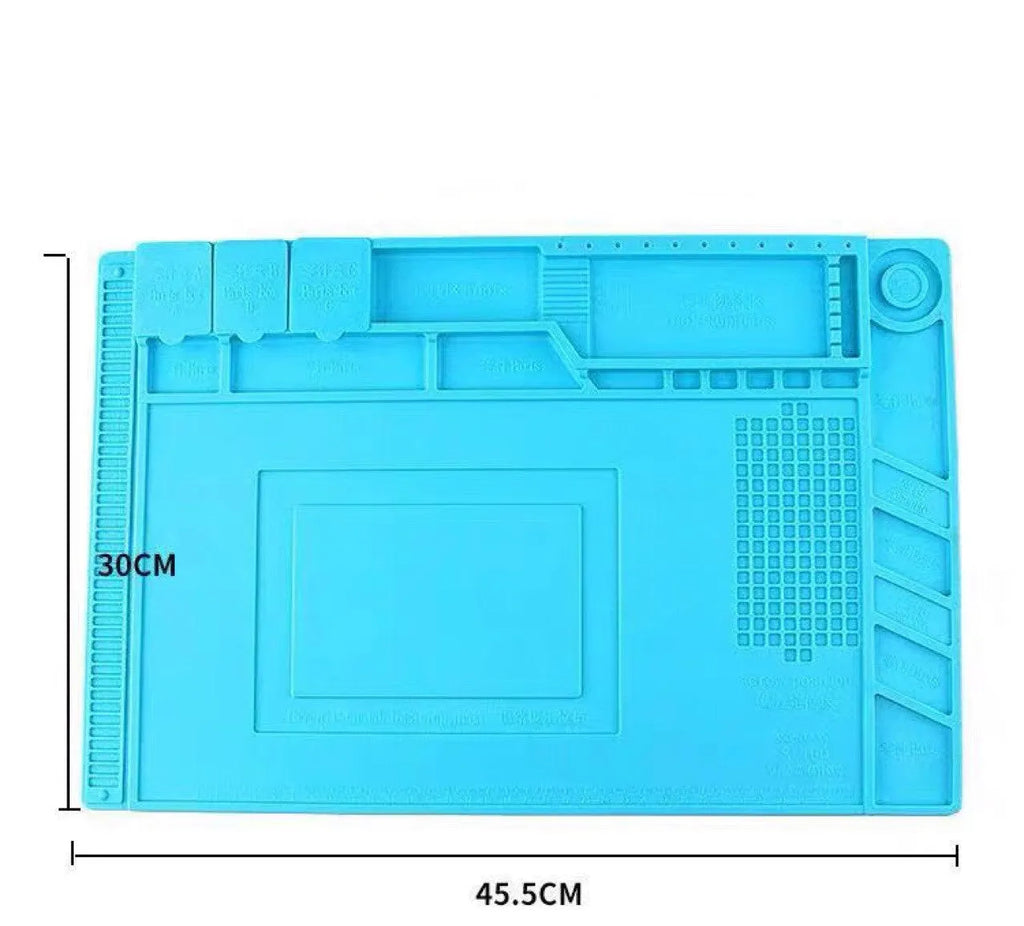 Blue magnetic heat insulation repair mat for mobile phone and computer repair, 45.5 x 30 cm, silicone and ABS