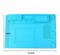 Blue magnetic heat insulation repair mat for mobile phone and computer repair, 45.5 x 30 cm, silicone and ABS