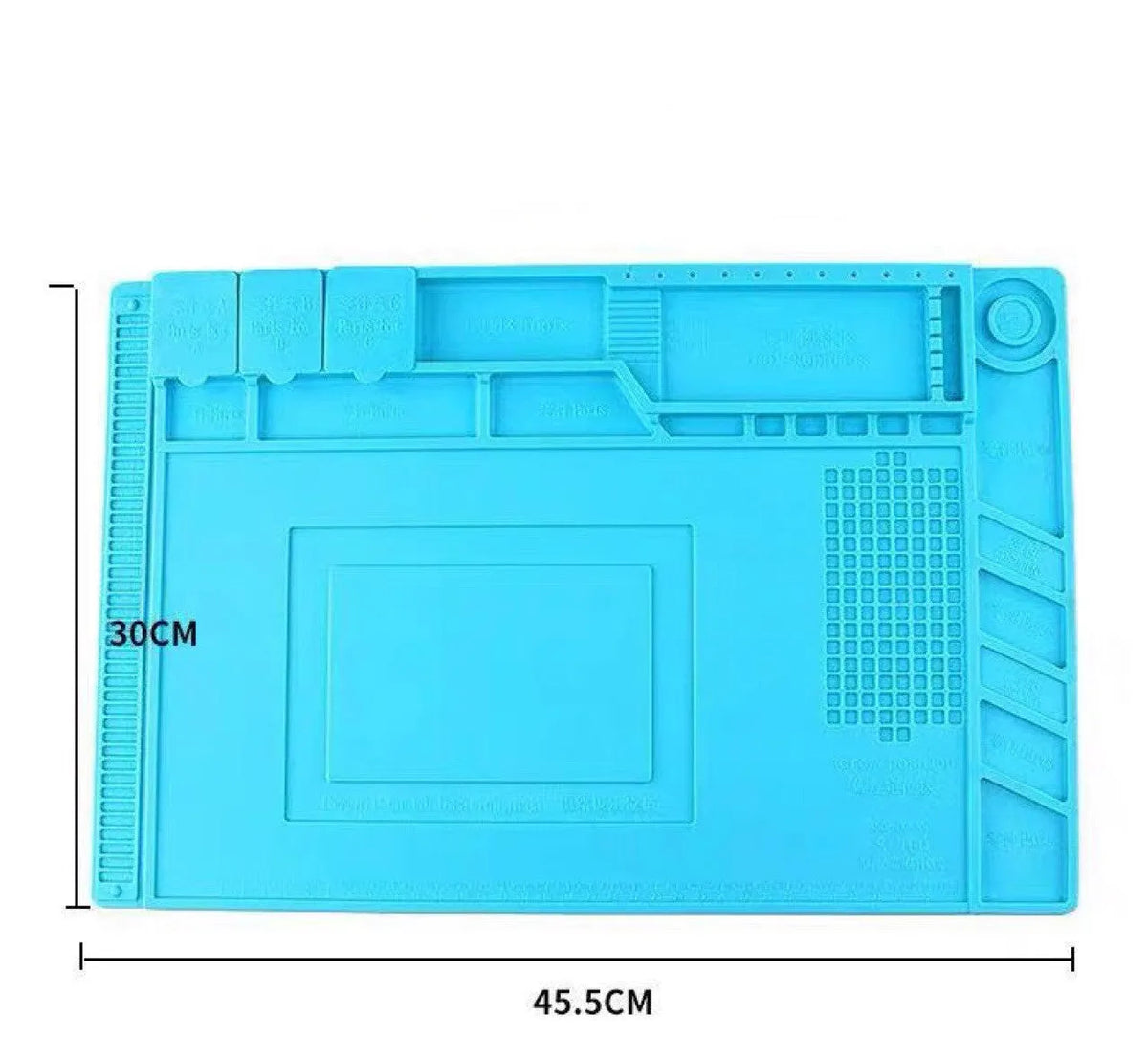 Blue magnetic heat insulation repair mat for mobile phone and computer repair, 45.5 x 30 cm, silicone and ABS