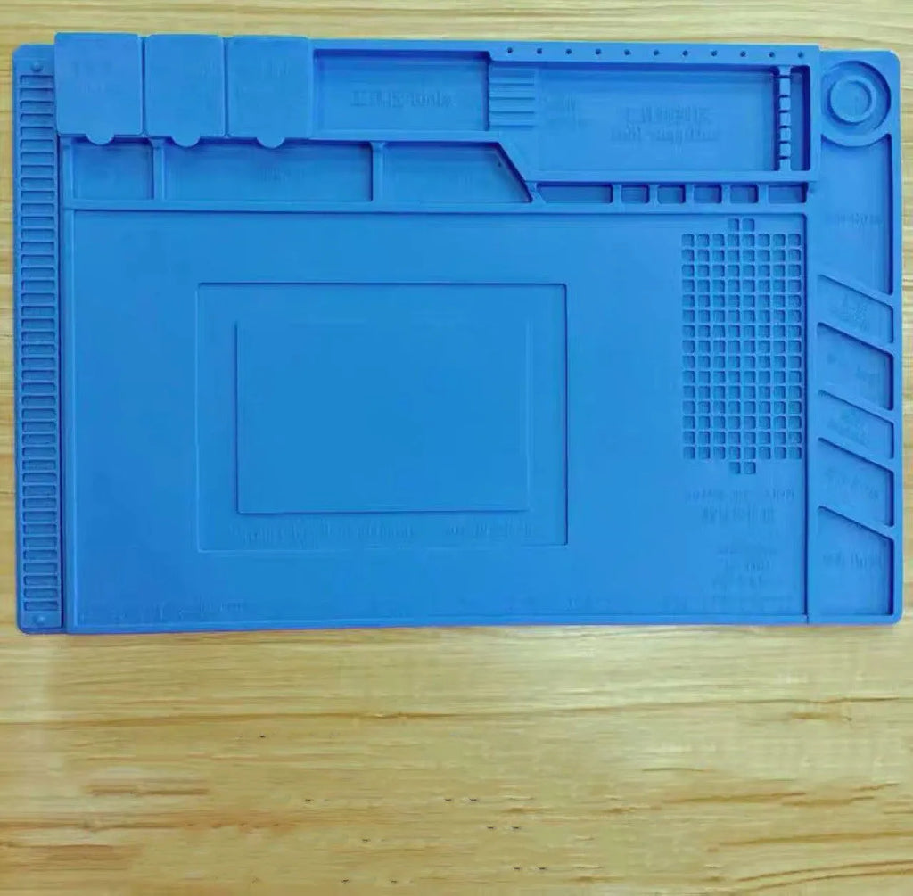 Blue magnetic heat insulation repair mat for mobile phone and computer repair, 45.5 x 30 cm, silicone and ABS