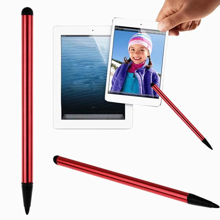 Silver resistive capacitive touch screen pen for mobile phones showing 12cm length