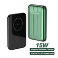 Blue magnetic wireless power bank for iPhone 12 with 5000mAh capacity and USB port.
