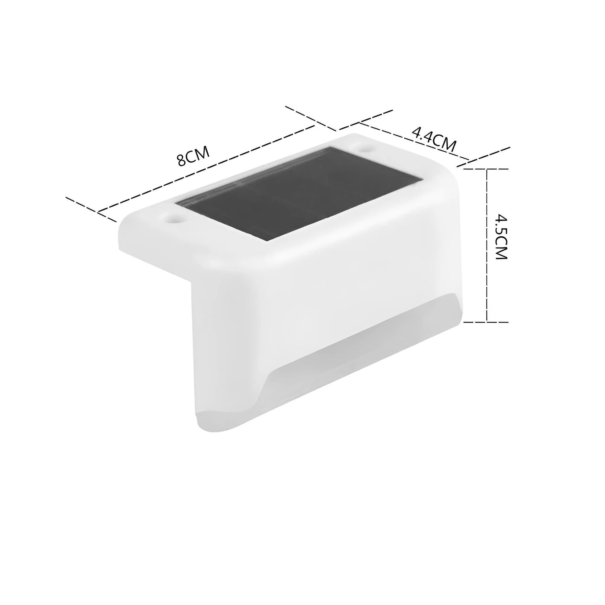White outdoor solar railing light mounted on stair with LED illumination