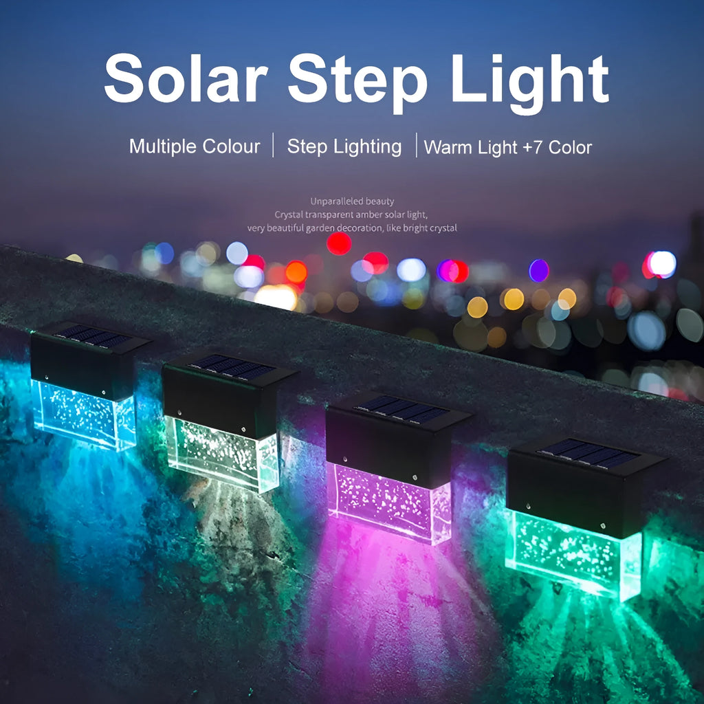 Waterproof RGB LED solar step light with crystal-like amber colour ABS plastic IP65 650 mm for garden path