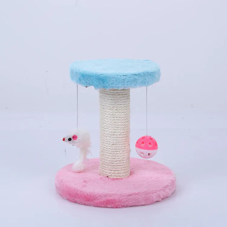Cat climbing frame in blue with flannel top and sisal scratching sides, 20x20x22cm