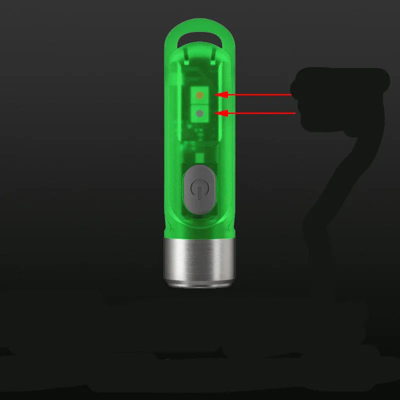 Green Nitecore TIKI USB-C rechargeable mini keychain light with multiple LEDs.