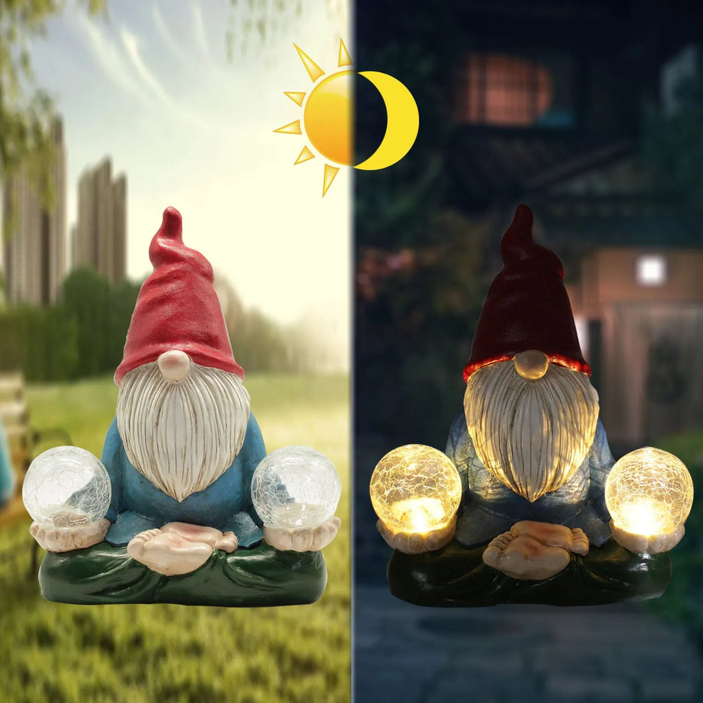 Solar LED resin dwarf doll outdoor statue measuring 27x20cm for garden decoration